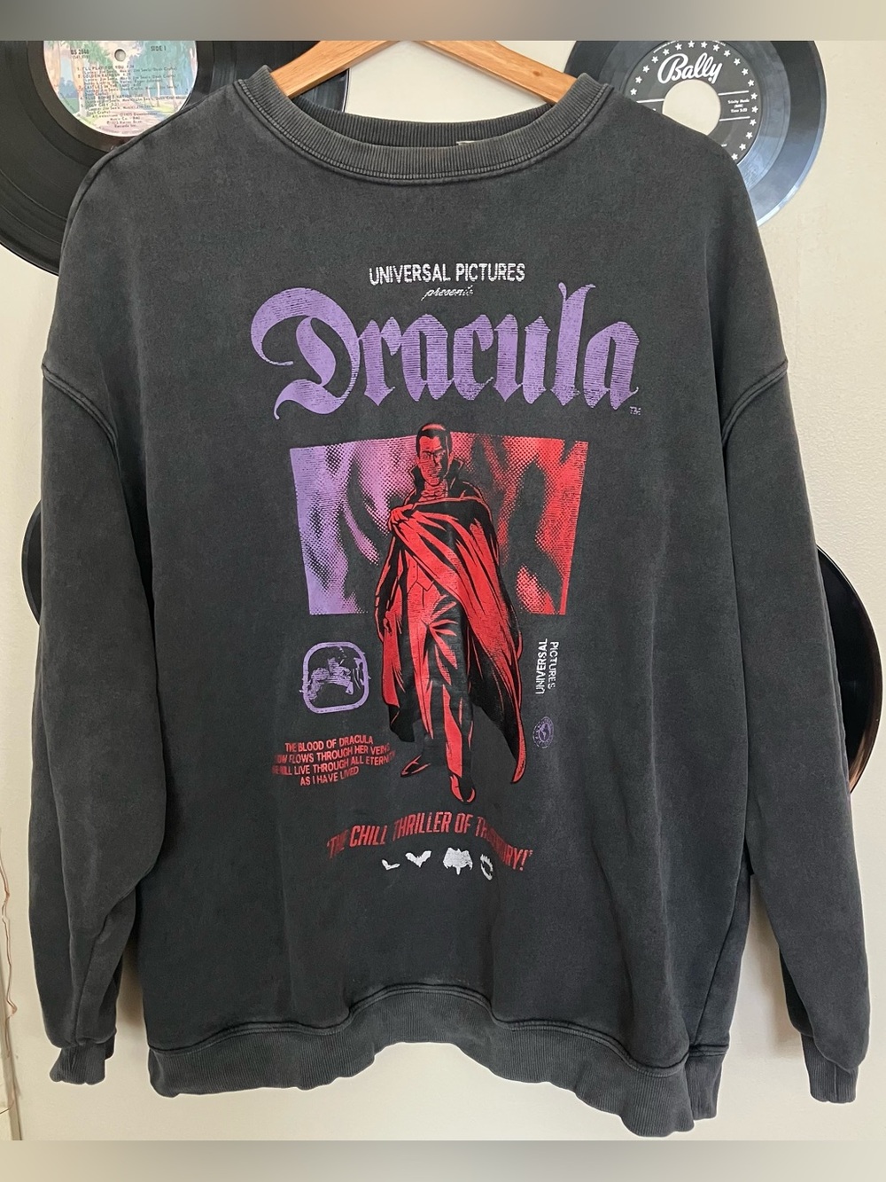 Dracula Graphic Crewneck Sweater - Black with Purple & Red Print H&M